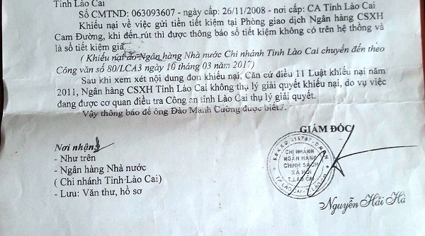 Tiền gửi “bỗng dưng bốc hơi” tại ngân hàng CSXH Lào Cai – Bài 2: Ai chịu trách nhiệm?