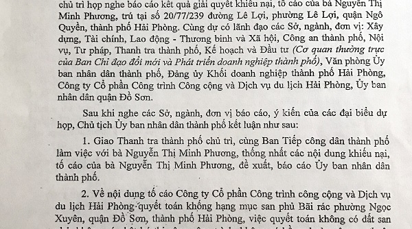 Hải Phòng: Thông báo kết luận kết quả giải quyết khiếu nại của bà Nguyễn Thị Minh Phương