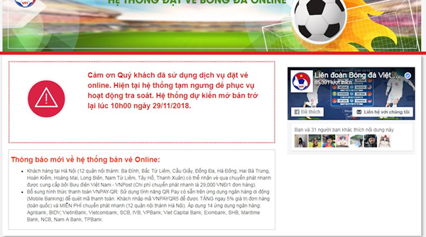 10h hôm nay (29/11), VFF tiếp tục bán vé online trận Việt Nam & Philippines