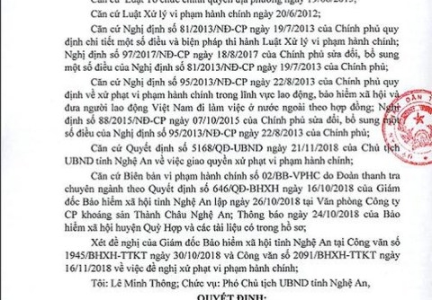 Nghệ An: Phạt 2 doanh nghiệp chây ỳ đóng BHXH, BHNT