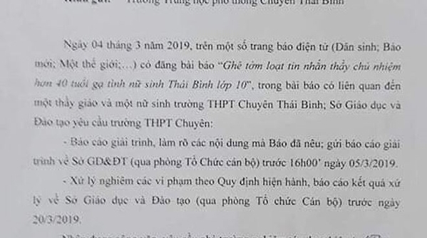 Vụ thầy giáo trường chuyên nhắn tin 'gạ tình' nữ sinh: Sở GD&ĐT Thái Bình nói gì?
