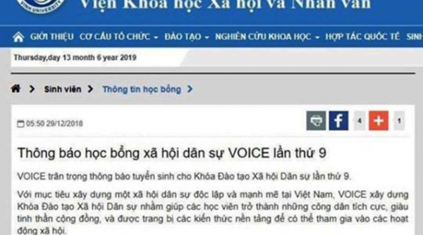 Nghệ An: Làm rõ website Đại học Vinh đăng thông tin học bổng của tổ chức phản động