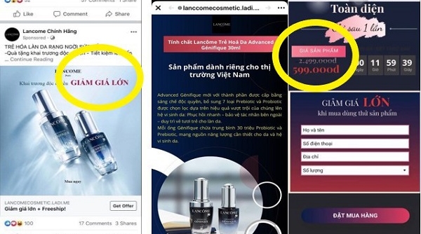 Cảnh báo hàng loạt fanpage giả mạo thương hiệu Lancôme Việt Nam để bán hàng giả