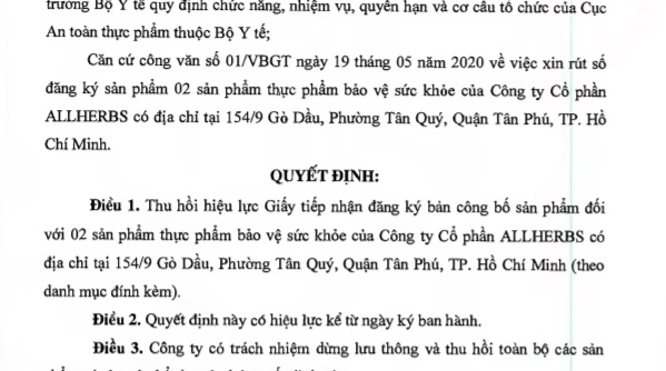 Thu hồi giấy phép của sản phẩm Viêm Đa Xoan và Dưỡng Sắc Khang