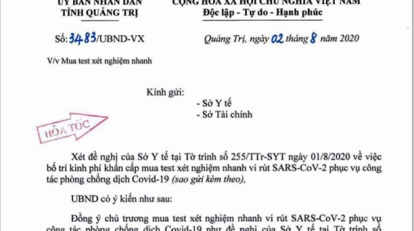 Quảng Trị: Chi 2,1 tỉ đồng mua 15.000 test xét nghiệm nhanh virus SARS-CoV-2