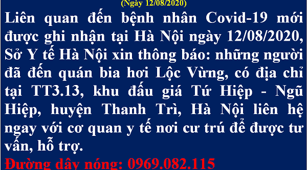 Sở Y tế Hà Nội phát thông báo khẩn tìm người đến quán bia Lộc Vừng tại Thanh Trì