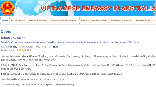 Cảnh giác với các thông tin giả lừa đưa công dân Việt Nam tại Australia về nước