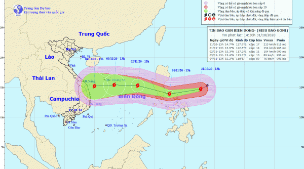 Siêu bão Goni sức gió 220km/giờ sắp vào Biển Đông