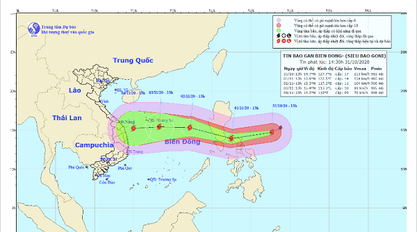 Các tỉnh từ Thanh Hóa đến Khánh Hòa có thể bị ảnh hưởng bởi siêu bão Goni