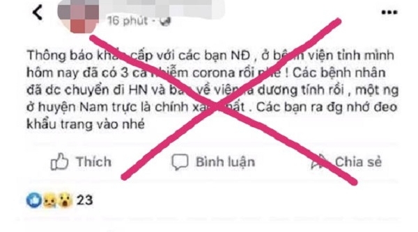 Nam Định: Xử lý 2 trường hợp đăng sai sự thật về dịch nCoV trên mạng xã hội