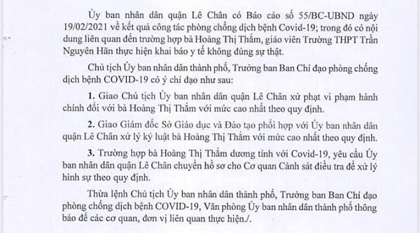 Hải Phòng: Chỉ đạo xử phạt vi phạm hành chính đối với giáo viên Trường THPT Trần Nguyên Hãn ở mức cao nhất