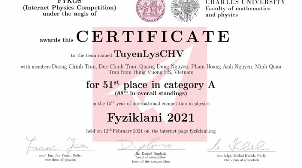 Cuộc thi Fyziklani Đội tuyển Vật lý của Trường THPT Chuyên Hùng Vương (Phú Thọ) xuất sắc đạt hạng A