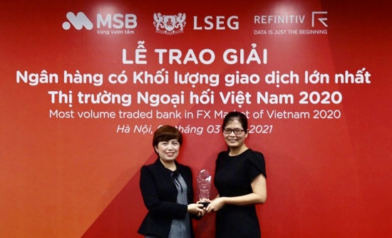 MSB được vinh danh là ngân hàng có khối lượng giao dịch ngoại hối lớn nhất Việt Nam