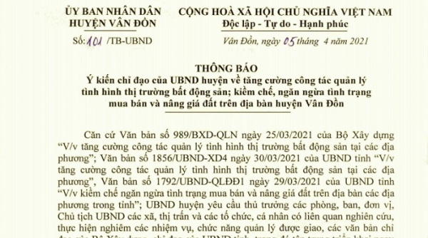 Huyện Vân Đồn ra văn bản cấm cán bộ, công chức tiếp tay cho việc đầu cơ, buôn bán đất