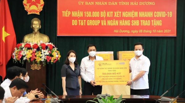 Tập đoàn T&T Group và ngân hàng SHB hỗ trợ tỉnh Hải Dương 150.000 bộ kít xét nghiệm nhanh trị giá gần 7 tỷ đồng