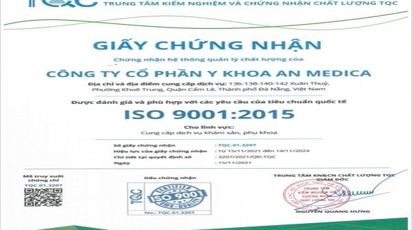 Phòng khám sản phụ khoa đầu tiên tại Đà Nẵng đạt chứng chỉ ISO 9001