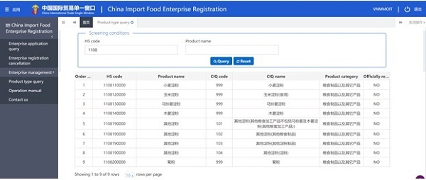 Doanh nghiệp có thể đăng ký trực tuyến khi xuất khẩu tinh bột vào Trung Quốc