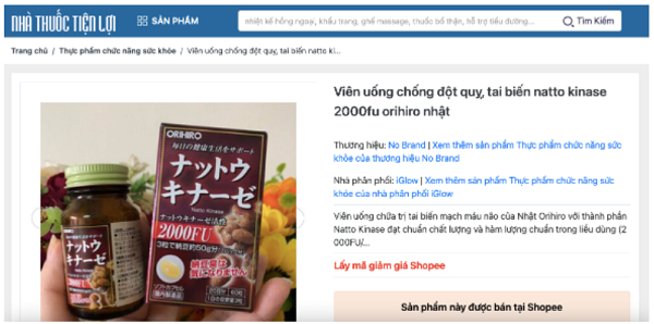 Cảnh bảo sản phẩm Orihiro Nattokinase capsules quảng cáo gây hiểu lầm như thuốc chữa bệnh