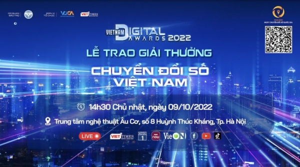 Lễ trao Giải thưởng Chuyển đổi số Việt Nam – Vietnam Digital Awards năm 2022 (VDA 2022) sẽ diễn ra vào ngày 09/10