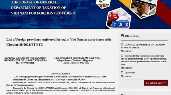39 Nhà cung cấp nước ngoài đăng ký thuế tại Việt Nam