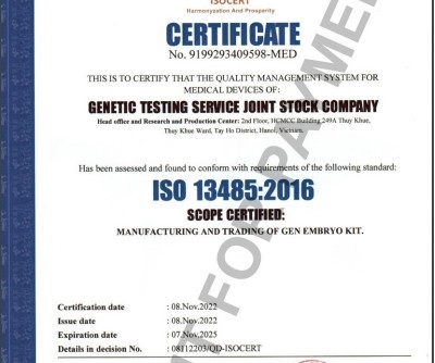 GENTIS vui mừng đón nhận Chứng nhận hệ thống quản lý chất lượng ISO 13485:2016