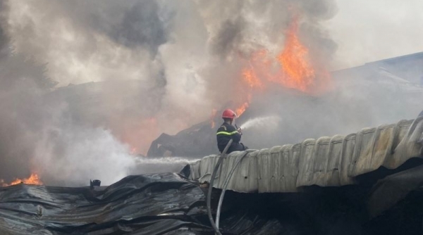 Long An: Cháy lớn thiêu rụi nhà xưởng gần 2.000 m2 trong khu công nghiệp