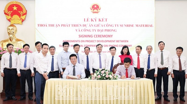 Nam Định: Ký kết thỏa thuận phát triển DA đầu tư trị giá 100 triệu USD với Công ty Sunrise Material