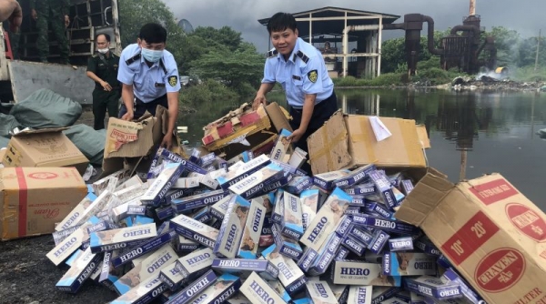 Kiên Giang tiêu hủy hơn 9.000 bao thuốc lá nhập lậu