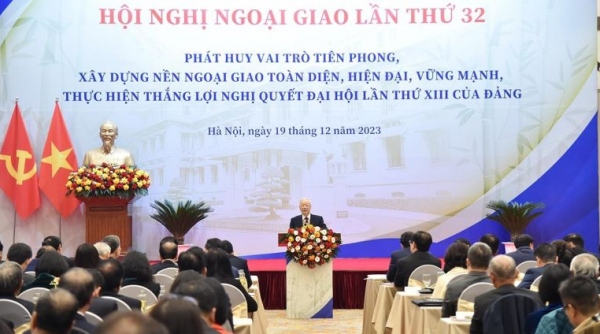 Khai mạc Hội nghị Ngoại giao 32, Tổng Bí thư Nguyễn Phú Trọng tới dự và phát biểu chỉ đạo