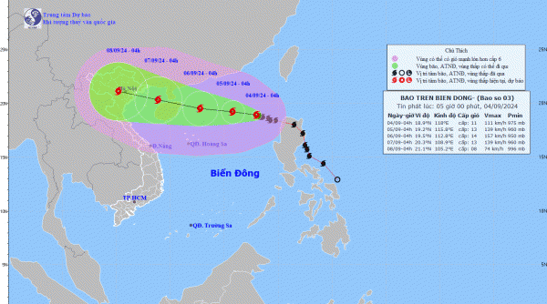 Sáng 4/9: Bão Yagi giật cấp 13, di chuyển theo hướng Tây Tây Bắc