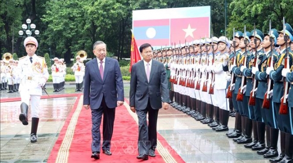 Tổng Bí thư, Chủ tịch nước Tô Lâm chủ trì Lễ đón Tổng Bí thư, Chủ tịch nước Lào Thongloun Sisoulith