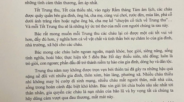 Tổng Bí thư, Chủ tịch nước Tô Lâm gửi thư chúc Tết Trung thu cho các cháu thiếu niên, nhi đồng