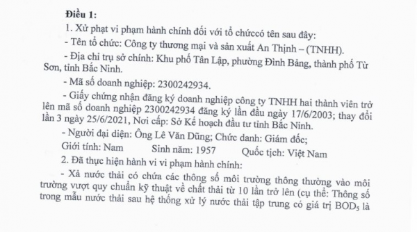 Bắc Ninh: Vi phạm môi trường, doanh nghiệp sản xuất bia bị phạt 192 triệu đồng