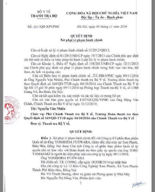 Công ty CP thực phẩm Quốc tế bị phạt 15 triệu đồng - Hình 1