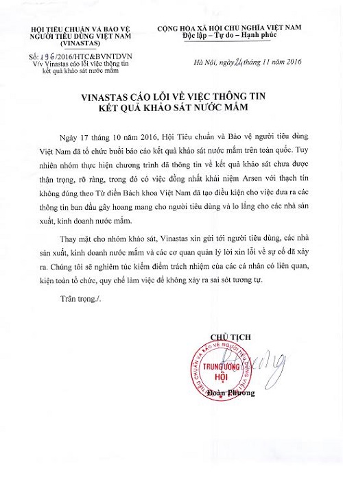 Hiệp hội Tiêu chuẩn và Bảo vệ Người tiêu dùng Việt Nam (Vinastas): Xin lỗi người tiêu dùng - Hình 1
