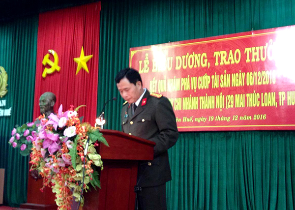 Thừa Thiên Huế: Trao thưởng cho Ban chuyên án trong vụ cướp ngân hàng