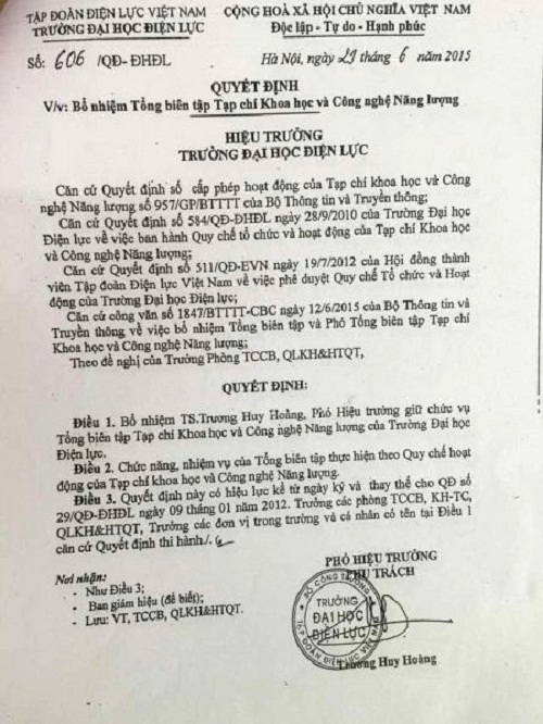 Sai phạm “khủng” tại ĐH Điện lực: Ông Trương Huy Hoàng từng ký hàng loạt văn bản lạ...? - Hình 1
