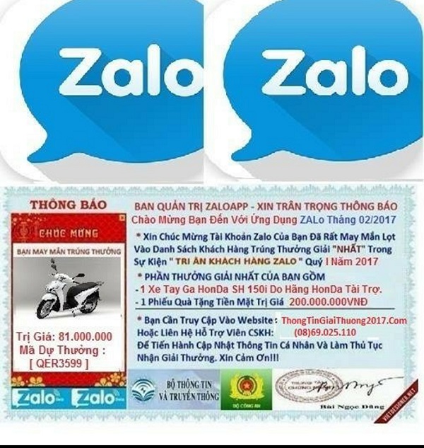 Cảnh giác với “chiêu lừa” trúng thưởng qua Zalo - Hình 1