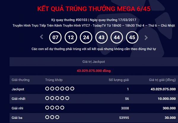 Vietlott lại có thêm người trúng giải “khủng”