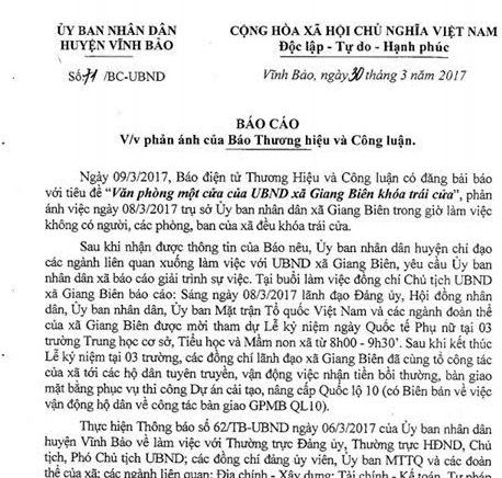UBND xã Giang Biên (Vĩnh Bảo, Hải Phòng) đóng cửa trong giờ làm việc! - Hình 1