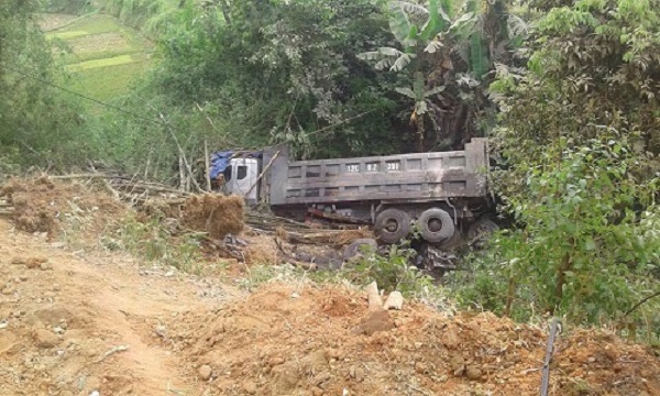 Xe tải đâm chết 9 con trâu trước khi rơi xuống vực