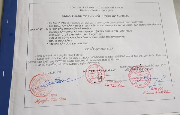 Một DA bị “tố” nhiều sai phạm tại Tam Dương (Vĩnh Phúc) - Bài 2: Ký khống khối lượng?