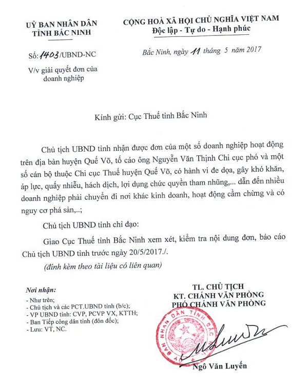 Bắc Ninh: Phó chi cục thuế bị tố đe dọa, gây khó khăn cho doanh nghiệp - Hình 1