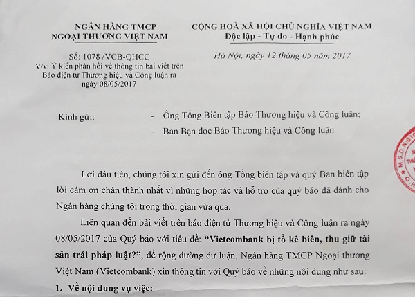 Vụ Ngân hàng Vietcombank-Bài 3: Ngân hàng phản hồi thông tin bạn đọc phản ánh