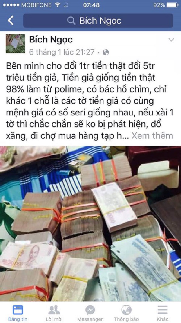 Cảnh giác chiêu trò buôn bán tiền giả qua mạng