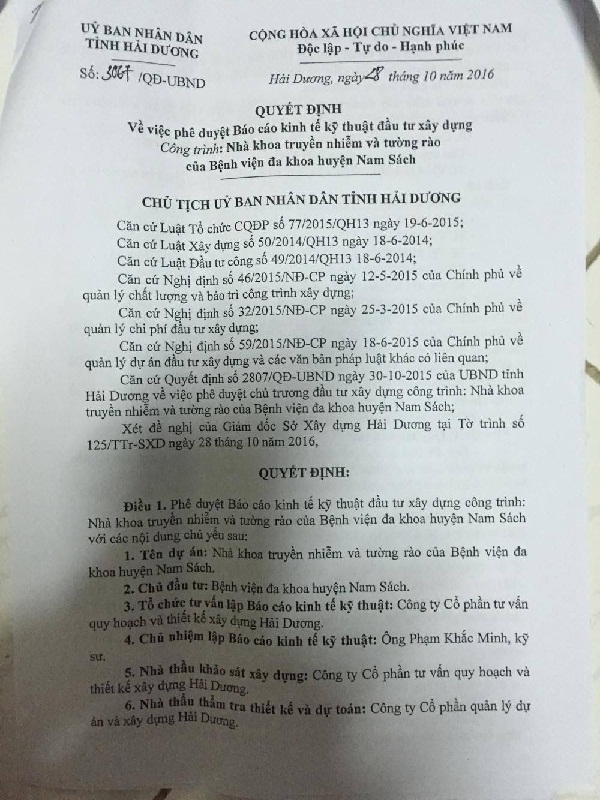 Gói thầu số 8, thi công xây dựng nhà khoa truyền nhiễm (BV Nam Sách): Hoàn toàn minh bạch