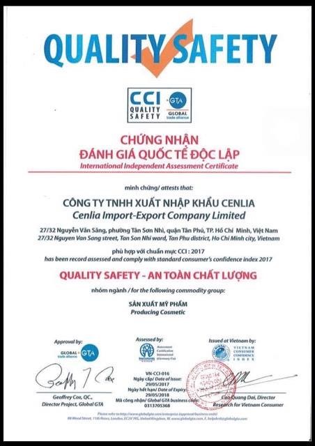 Mỹ phẩm CENLIA đạt chứng nhận “Quality Safety - An toàn chất lượng” năm 2017 - Hình 1