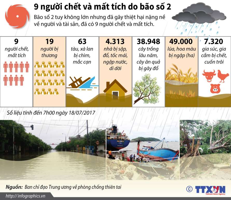 Cơn bão số 2 gây thiệt hại lớn về người và tài sản