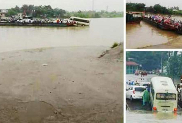 Hải Dương: “Nín thở” xem màn vượt sông của xe khách