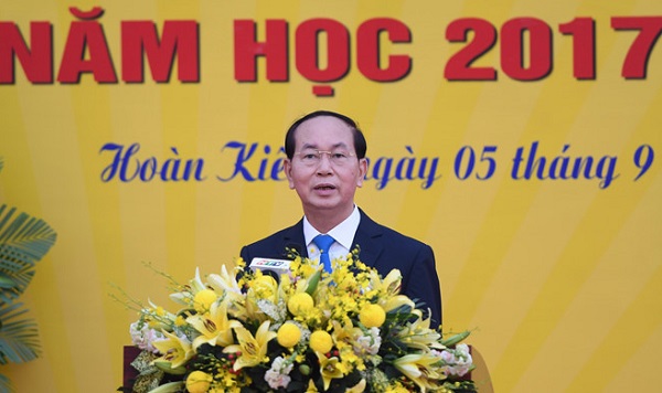 Chủ tịch nước Trần Đại Quang đánh trống khai giảng năm học 2017-2018 - Hình 1